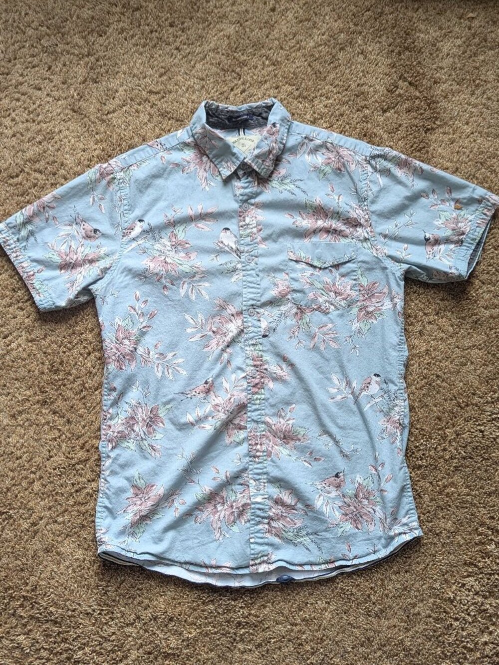 Floral Button-Up Bird Shirt, Men's Slim Fit L